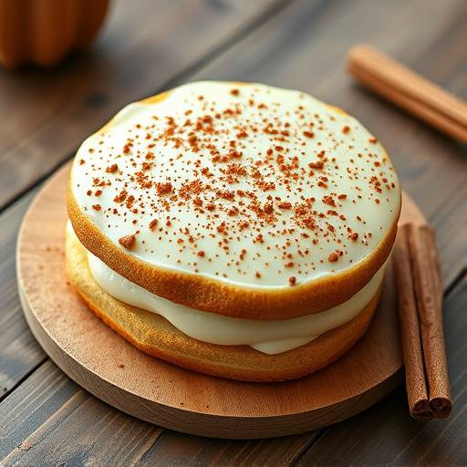 Pastel de nata fresco, com canela polvilhada, servido numa mesa de madeira rüstica