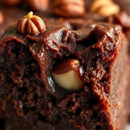 Um brownie de chocolate com nozes e uma textura pegajosa