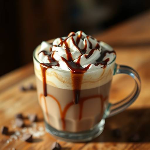 Um copo de café mocha com chantilly e cobertura de chocolate
