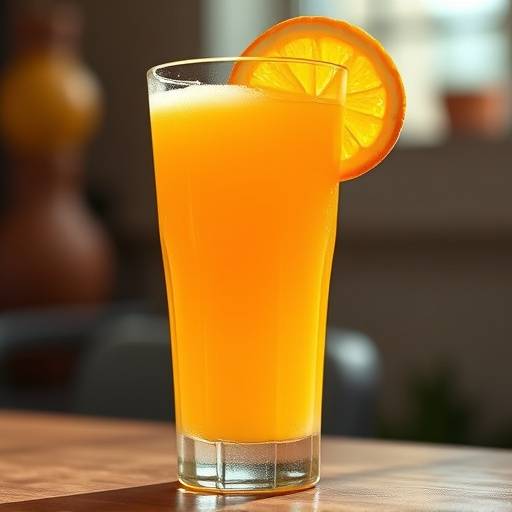 Um copo de sumo de laranja natural, fresco e vibrante