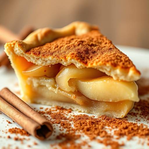Uma fatia de tarte de maäã com canela e uma crosta dourada